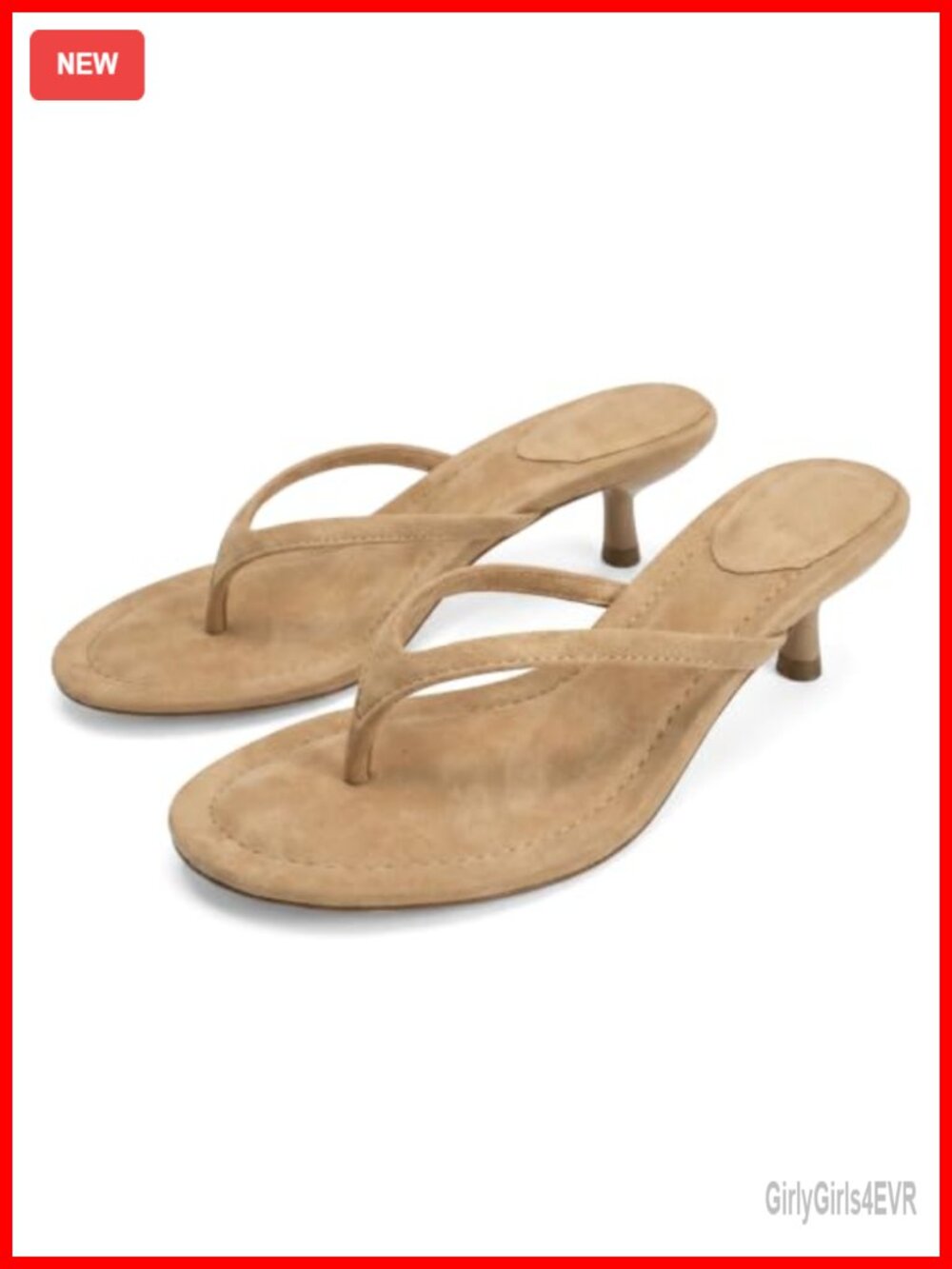 Suede Flip Flops Open Round Toe Thong Kitten Heel Sandals Slip On